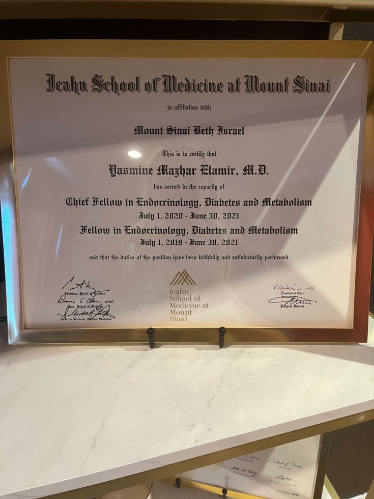Mount Sinai Chief Fellow certificate